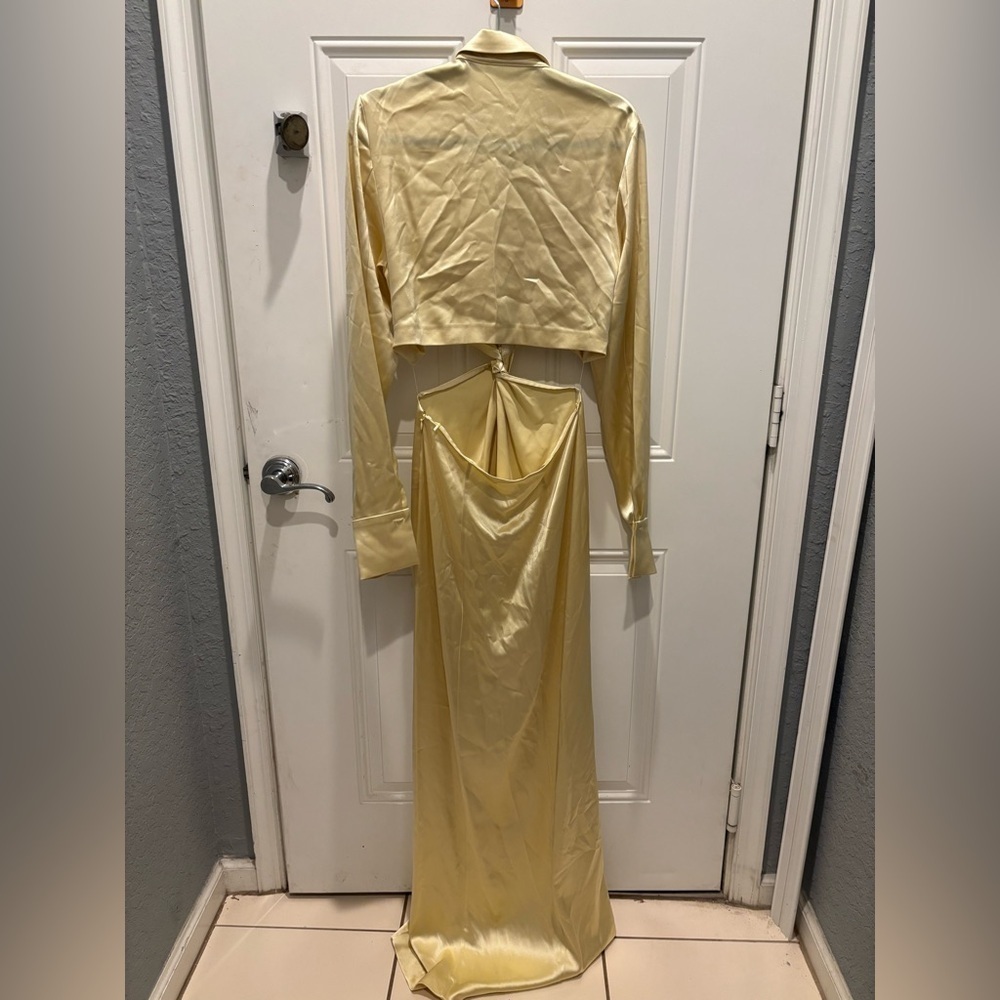 Galvan Twisted Cutout Liquid Satin Maxi Shirtdress - Picture 3 of 6